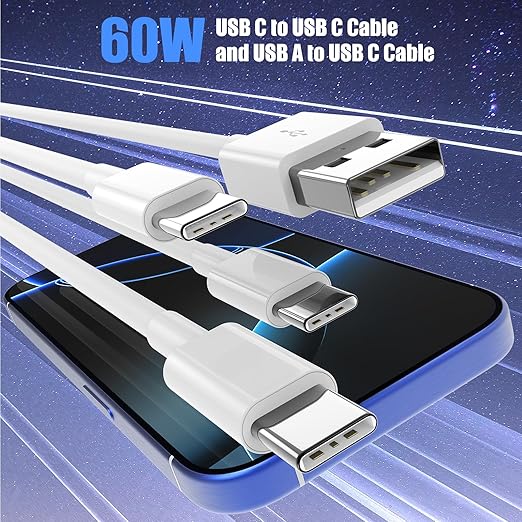 Car Carplay Cable for iPhone 17 16 15, 2-Pack 10FT 60W USB C to USB C Cable And 2-Pack 10FT USB A to USB C Cable for iPhone 17 16 15，for Galaxy S25 S24, for iPad Pro/Air, for MacBook Pro/Air and More