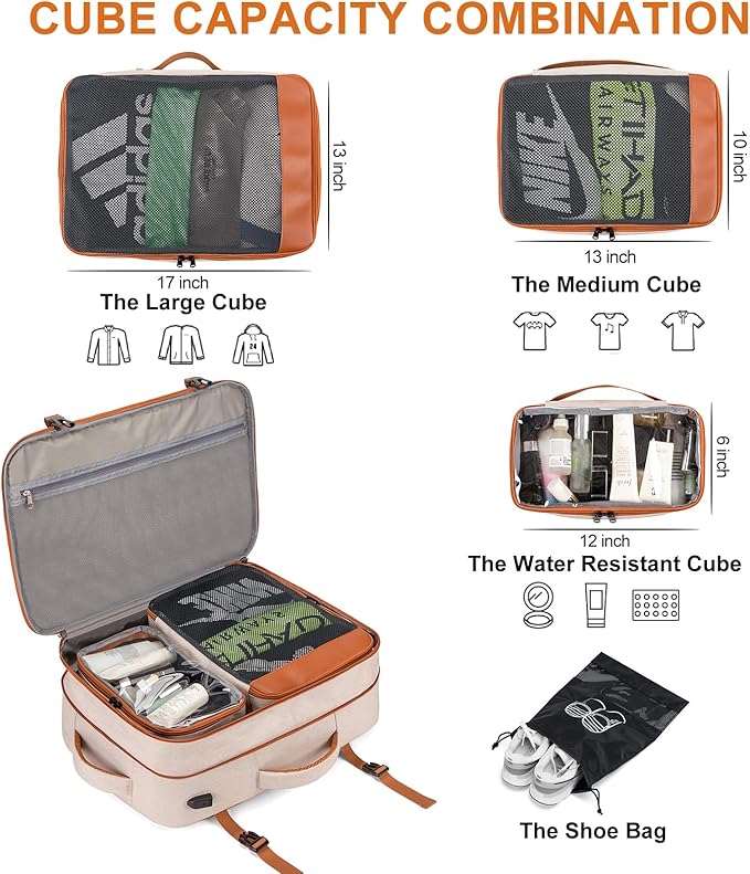 Travel Laptop Backpack,42L Carry on Luggage, Flight Approved Expandable Backpack,Business Anti Theft Weekender Bags for Women Men, Water Resistant Expandable Backpacks With 4 Packing Cubes