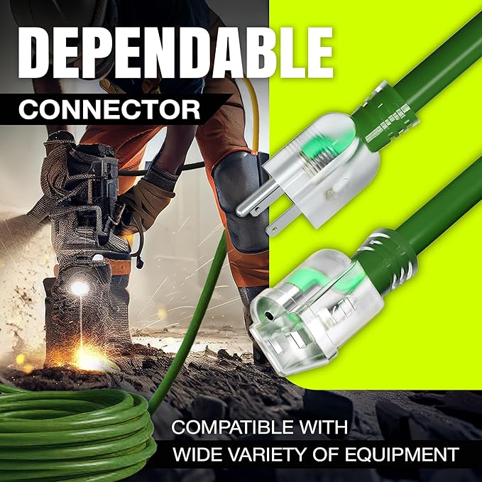 3ft Outdoor/Indoor Extension Cord 10/3 Gauge Ultra Heavy Duty 3 Prong SJTW, Waterproof, Flexible Cold-Resistant Long Power Cord,15A 125V 1875W, Green by LifeSupplyUSA