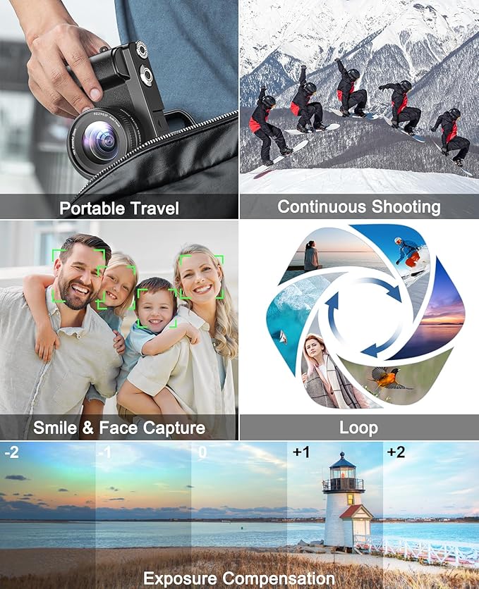 4K Digital Camera for Photography and Video, Autofocus Anti-Shake 48MP Vlogging Camera for YouTube, 3'' 180°Flip Screen Camera with Flash 16X Zoom, Digital Camera with 32GB Card Battery Charger Black