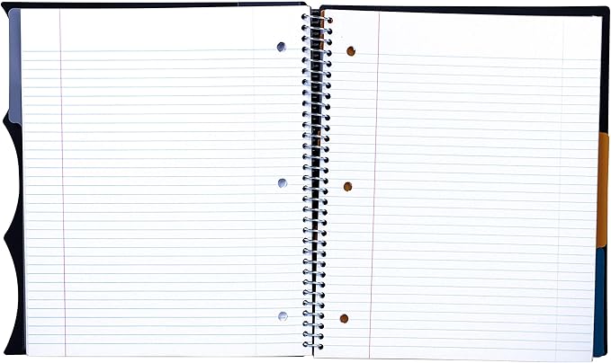Mintra Office Durable PREMIUM Spiral Notebook, ((Black, 3 Subject, 8.5in x 11in)), Fabric Covered Coils, No Snags, Removable Adjustable Pocket Dividers, Ruler, Organization, Customizable