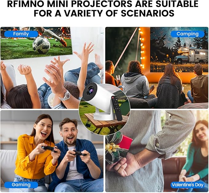 【Electric Focus】Mini Projector,Support 4K with Bluetooth 5.4 WIFI6,48watt Sound Base Speaker, 260 ANSI,Android 11,210° Rotation,auto Keystone Correction Video Projector HY300 Plus