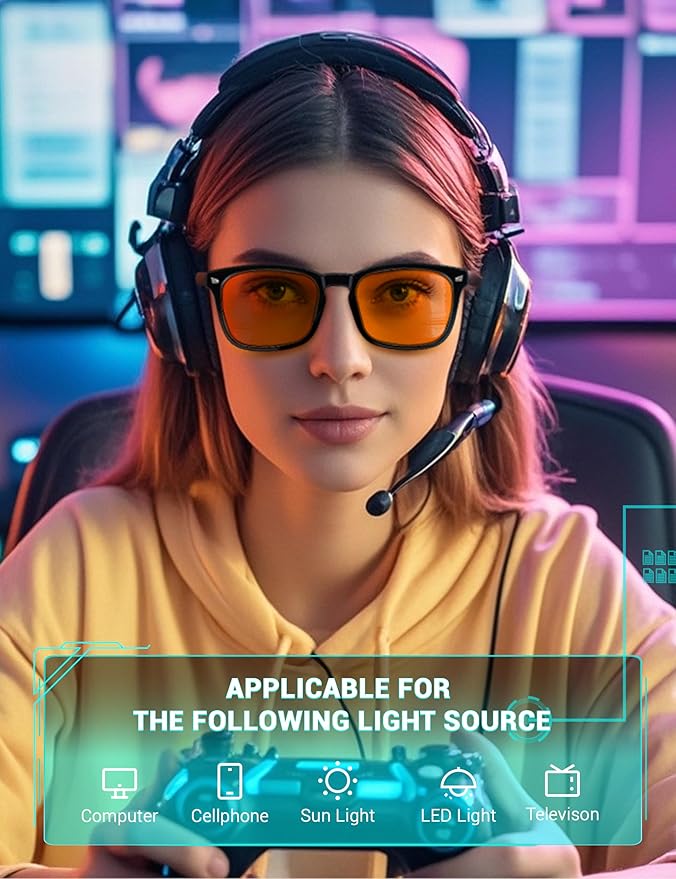 TIJN Blue Light Blocking Glasses for Computer, TV, Gaming Improve Sleep by Naturally Producing Melatonin for Women Men, Orange Lens