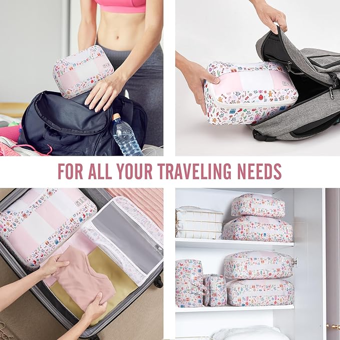 Veken 8 Set Packing Cubes for Travel Kids, Beach Vacation Essentials Accessories for Cruise Ship, Suitcase Organizer Bags for Luggage with Hanging Toiletry & Shoe Bag, Birthday Gifts for Women Mom Her