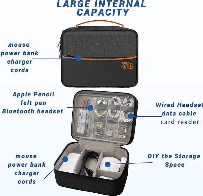 Electronics Organizer,Travel Cord Organizer Pouch, Portable Cable Organizer Bags, Waterproof Electronic Accessories Storage Case for Cables, Cords, Charger, Phone (Double Layer-Black)