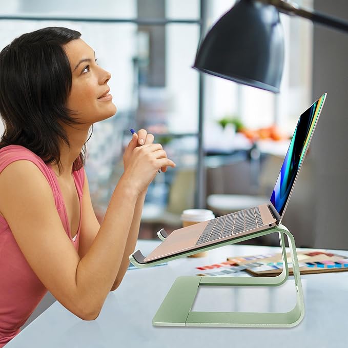 Ergonomic Aluminum Laptop Mount - Adjustable Computer Stand for MacBook Pro/Air HP Lenovo Samsung Dell - Fits 10-17.3" Laptops (Apple Green)