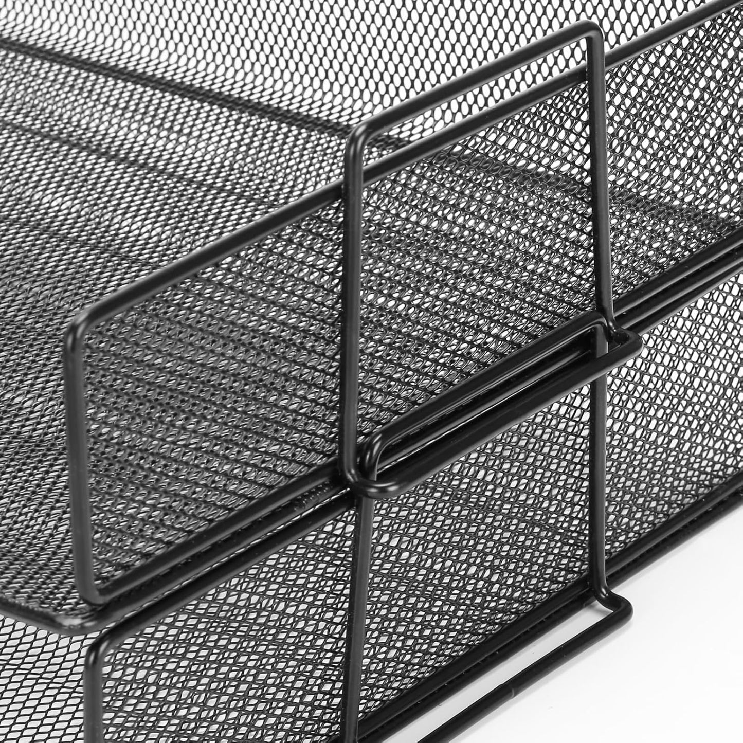 Office Drawer Organizer, 2 Tiers Stackable Paper Tray Organizer for Desk, Standing Papers File, Black Mesh/Office File Collation
