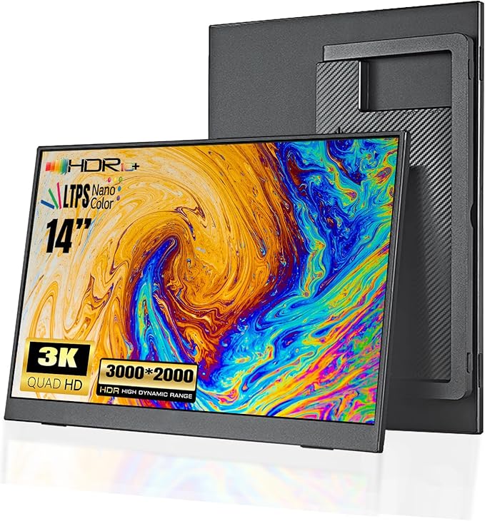 14" Portable Monitor Ultra-Slim 3000 * 2000P LTPS/ 3K HDR,Bracket Laptop Screen Extender, HDMI/Type C Port Second Screen for Laptop/PC/Mac/Phone/Xbox/PS4/Switch