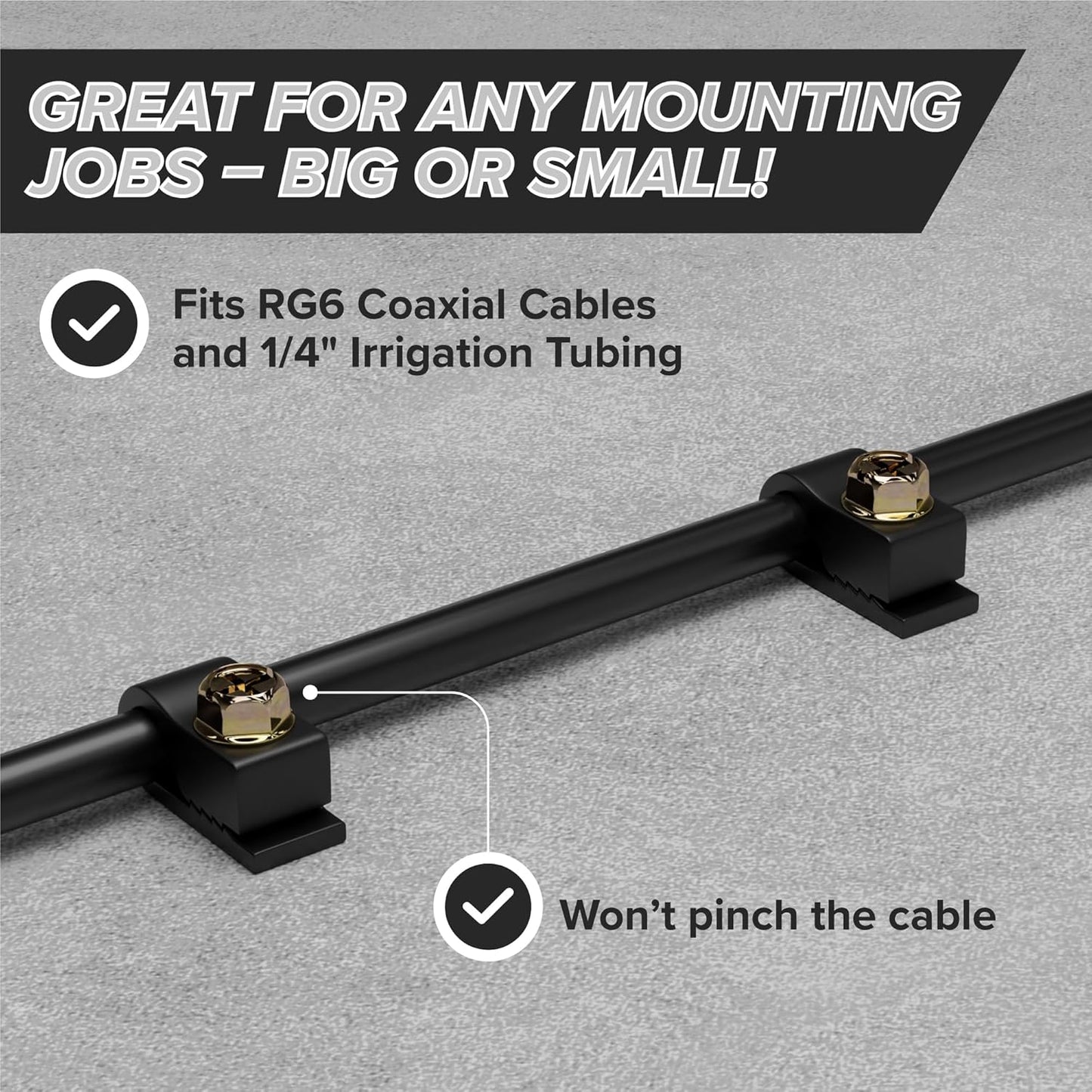 THE CIMPLE CO Wire Clips, Single Cable Wall Clip, Coaxial, Cat6, Electrical Wire, Ethernet, 1/4 in (6 mm) Screw Fastener, 50 Pack, Black
