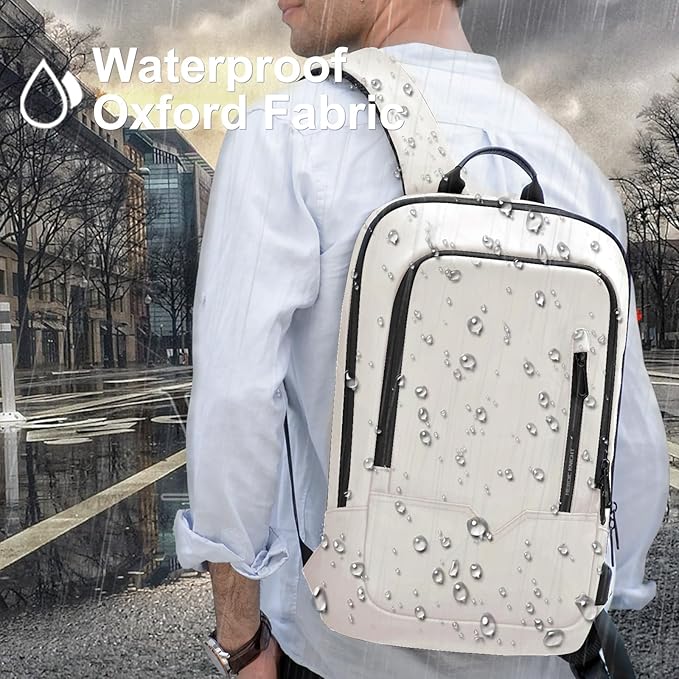 hk Backpack for Men Business Slim Backpack with USB Charger Computer Lightweight Anti-theft Travel (White, 17.3 Inch)