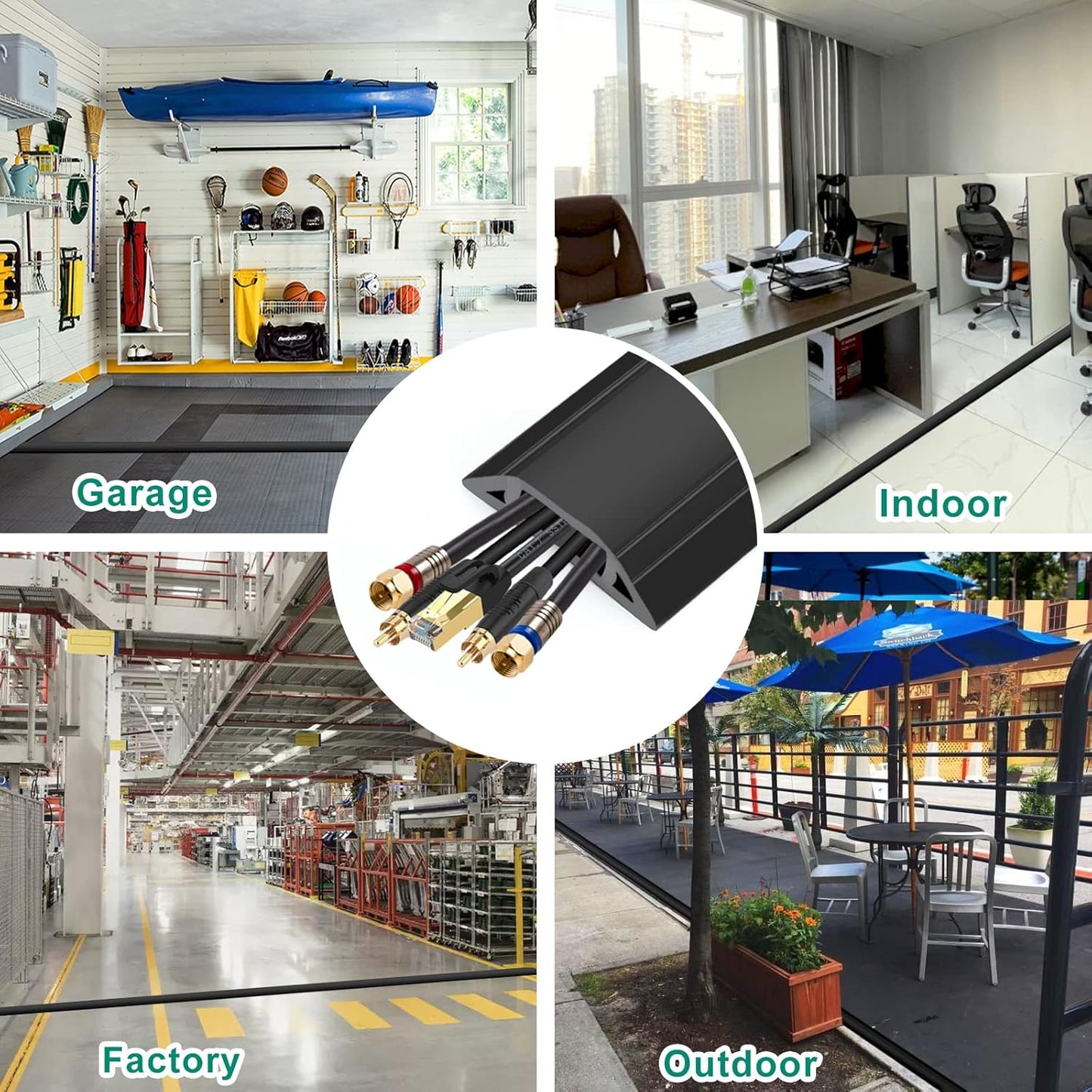 Eapele 4 ft Floor Cord Cover Heavy Duty Cable Protector, Easy to Unroll, Prevent Trip Hazard for Home Office or Outdoor Settings (Black)