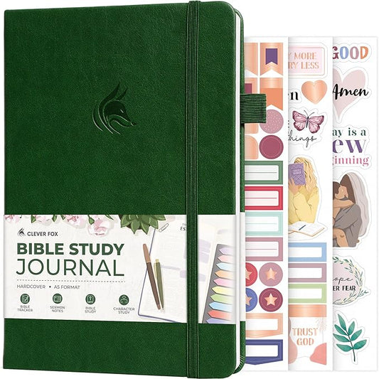 Clever Fox Bible Study Journal – Church Notes Notebook – Note Taking & Journaling Kit – Faith Based Religious Gifts & Accessories (Forest Green)