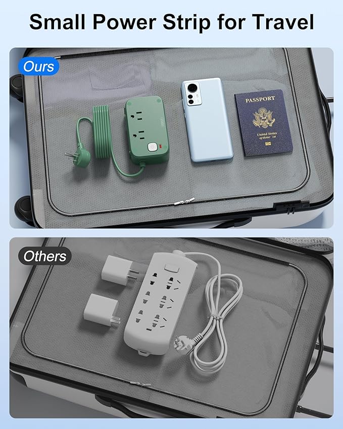 Travel Power Strip with USB C - 40W Charging Station with 2 Outlets 3 USB A & 2 USB C - Charger for Multiple Devices, 5Ft Flat Plug Extension Cord, Non Surge Protector for Cruise Travel Office(Green)