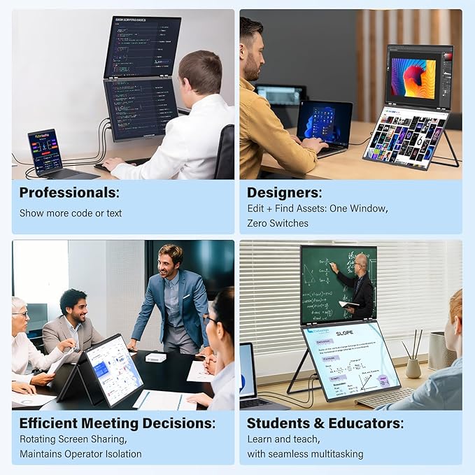 InnoView 23.8" 4K Dual Mnonitor Built-in Speakers UHD 3840x2160 Dual Screen Monitor 100% sRGB 315°Adjustable Foldable Monitor for Laptop MacBook Windows with DP Type-C HDMI (No Driver Needed)