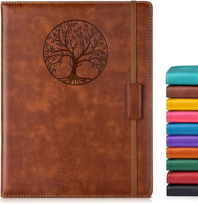 Lined Journal Notebook for Women Men,256 Pages A4 Large Hardcover Leather Journals for Writing,Travel,Business,Work,School,College Ruled Notebooks for Note Taking,Diary Notepad 8.6"×11" (Brown)