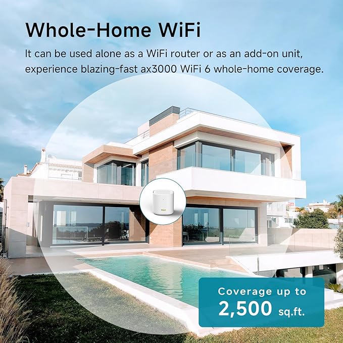 DBIT AX3000 WiFi 6 Mesh Wi-Fi System | 2,500 Sq Ft Coverage & 150 Devices | Dual-Band, Seamless Roaming, Parental Controls | Standalone Router or Mesh Add-On Node | 2 Gigabit Ports (D-MAX6, 1-Pack)