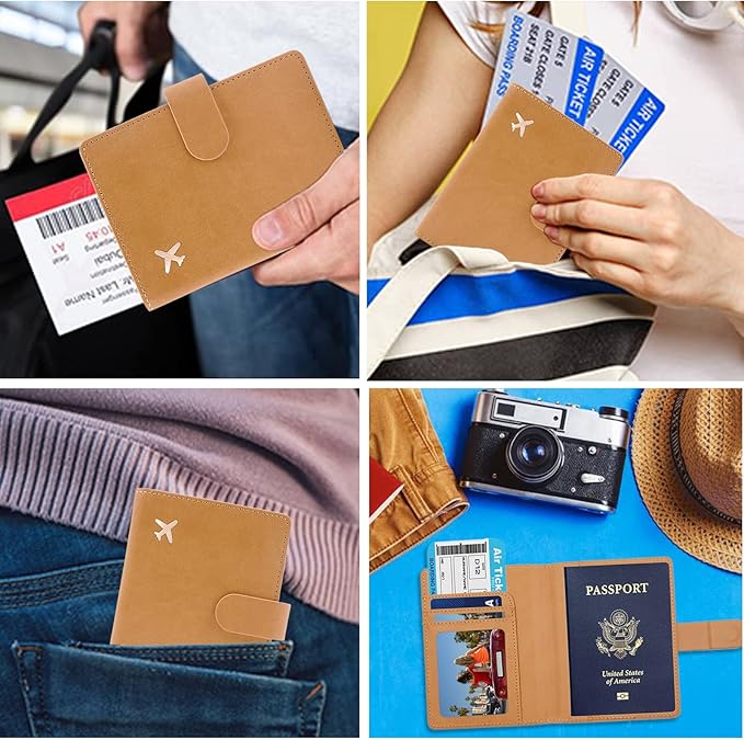 Deziliao Passport Wallet, Brown, Unisex, Faux Leather, Lightweight, Waterproof, RFID Blocking, Slim, 20W