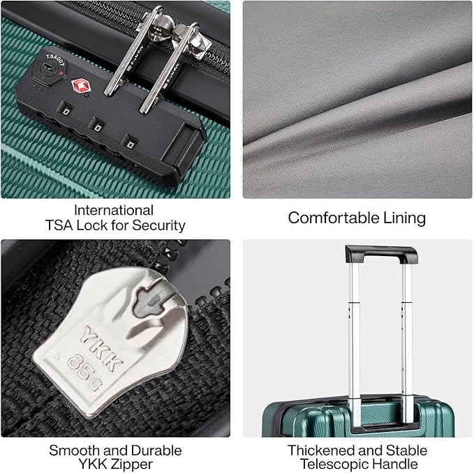 Hanke Luggage Sets 2 piece Carry On Luggage with Wheels PC Hard Shell Suitcases Lightweight Travel Luggage Travel Suitcase Woman Men 20/29 Inch (Blackish Green)