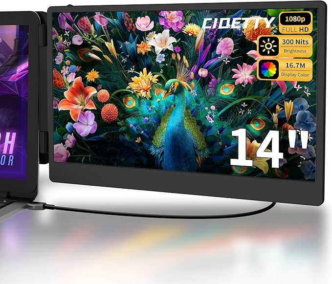 Laptop Screen Extender Portable Monitor, Dual Monitor Extender for Laptop, 14" Screen 1080P FHD Display, Fit for 13-17" Laptops, Plug & Play Compatiable with Windows, Mac, Chrome, Android and Switch