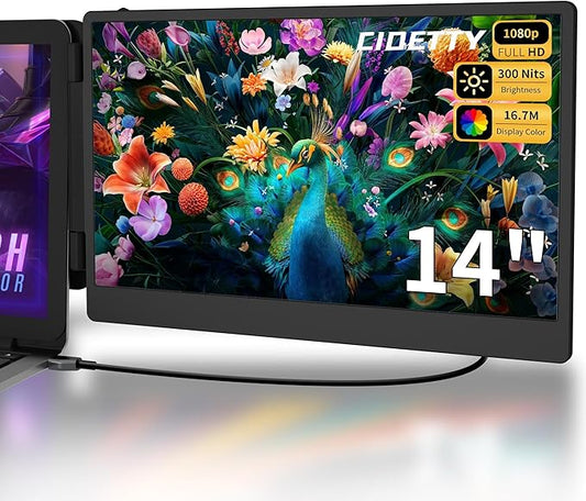 Laptop Screen Extender Portable Monitor, Dual Monitor Extender for Laptop, 14" Screen 1080P FHD Display, Fit for 13-17" Laptops, Plug & Play Compatiable with Windows, Mac, Chrome, Android and Switch