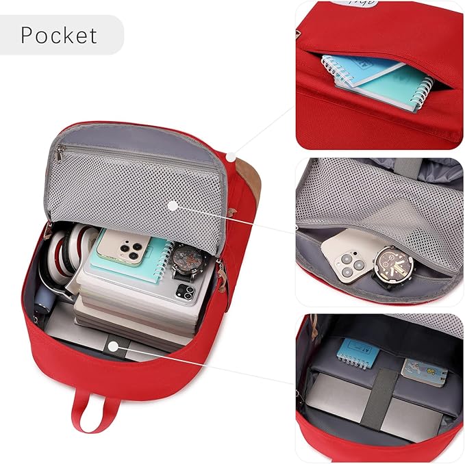 abshoo Classical School Backpack For Middle High School Water Resistant Bookbag College Travel Daypack (Red)