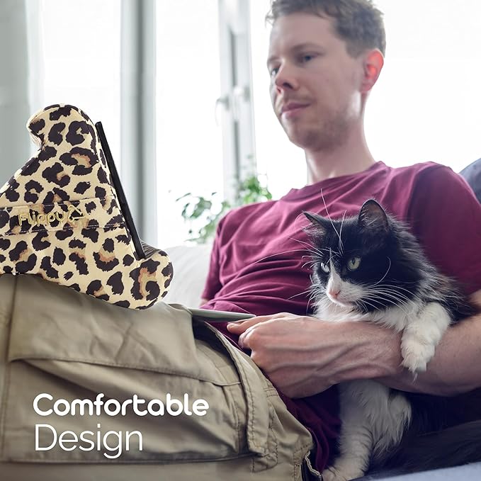 Flippy Tablet Pillow Stand - Cushion Tablet Stand & Holder, Bed Support for Lap and Desk, Compatible with Phone & Book Reading: Kindle, iPad Pro, iPhone & Samsung - Def Leopard