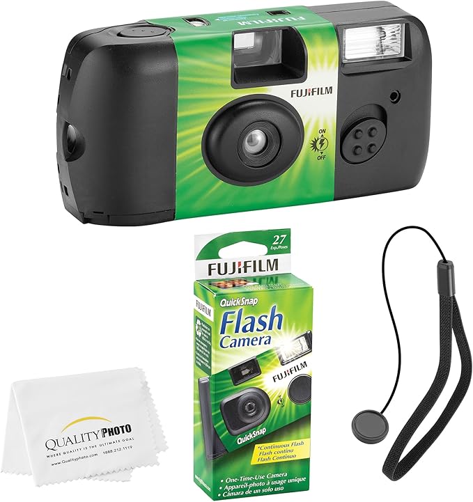 Fujifilm QuickSnap Flash 400 Disposable 35mm Camera (1 Pack) Bonus Hand Strap + Quality Photo Microfiber Cloth