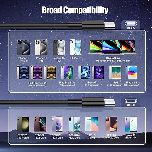 3-Pack Black [3.3FT+3.3FT+6.6FT] 60W USB C to USB C Cable, Type C Fast Charging Cable for iPhone Air 17 16e 16 15 Pro Plus Pro Max，for Galaxy S25, for iPad Pro/Air/mini, for MacBook Pro/Air and More