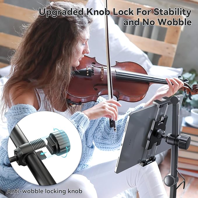 KDD Spin Bike Tablet Holder Mount, Adjustable iPad Phone Stand for Microphone Stand, 360° Rotatable Bike Handlebar Mount for Bicycle, Mic Stand, Fit for 12.9 Air Mini, Galaxy Tabs, iPhone(4.7-13”)