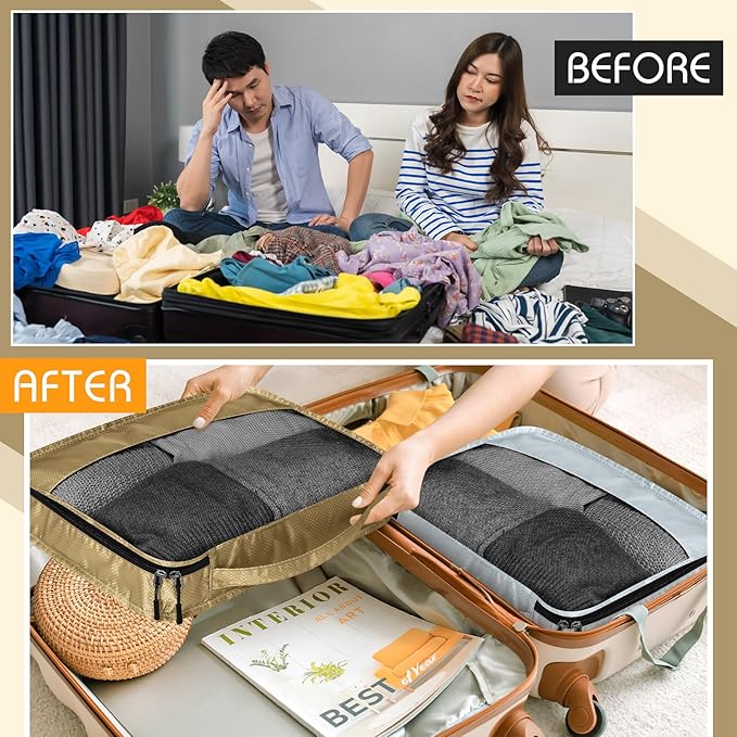 5 Pcs Packing Cubes for Suitcase Large Travel Cubes Carry on Luggage Organizer Bags for Clothes Accessories(M,Apricot)