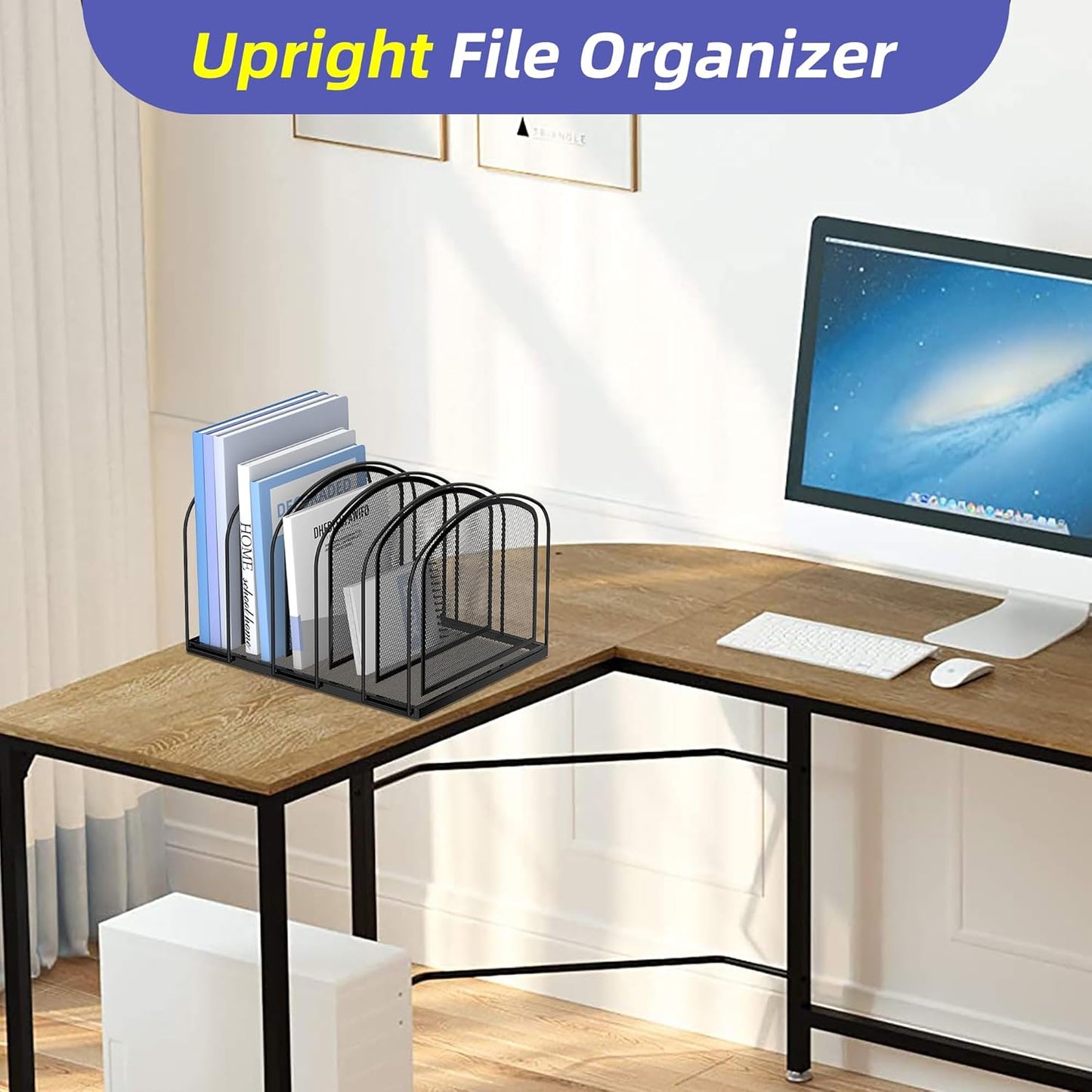 SUPEASY File Organizer for Desk, 5-Section Mesh Desk Organizer, Vertical File Holder Desktop Organizer File Sorter, File Folder Holder for Office Supplies, Black