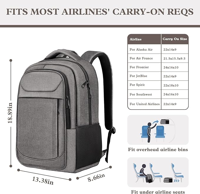 Travel Backpack, Large Travel Backpack, 17 Inch Laptop Bag, Water Resistant Durble Slim Casual Daypack College School Computer Bag Gift for Men & Women Fits 17.3 Inch Notebook, Grey