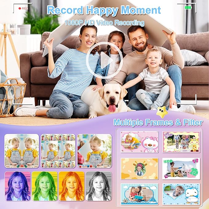 Kids Instant Print Camera - Christmas Birthday Gifts for Girls Boys, Instant Cameras That Print Photos for 4 5 6 7 8 9 10 Year Old Girl Birthday Gift with 32GB SD Card