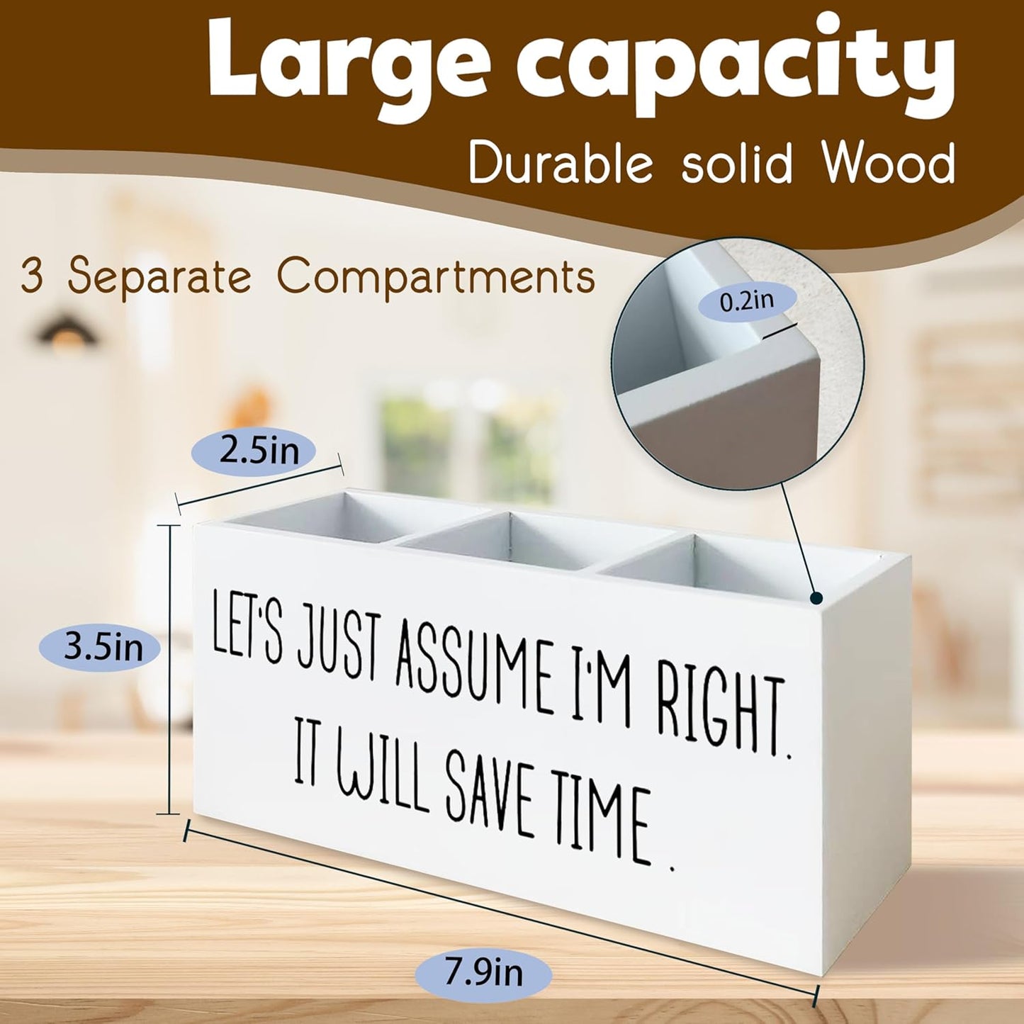 Boss's Day Gifts, Funny Desk Pen Holder Boss Gifts for Women, Let's Just Assume I'm Right Wooden Pen Pencil Holder Organizer for Office Desk Accessories