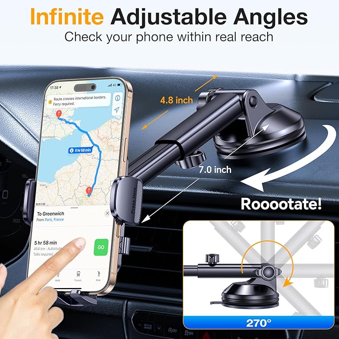 Romuto Car Phone Holder Mount【2025 Strongest Suction】 Phone Mount for Car Dash Pad Cell Phone Holders for Your Car Accessories for Women Men Dashboard/Windshield/Vent Truck Stand for iPhone Samsung