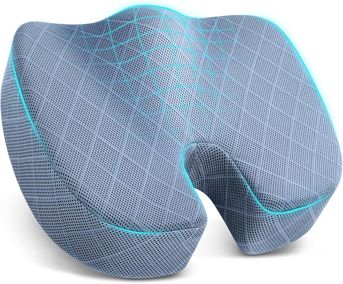 TushGuard Office/Car Seat Cushion, Non-Slip Sciatica & Back Coccyx Tailbone Pain Relief Chair Pad, Memory Foam Butt Pillow for Computer Desk, Wheelchair, Driving (Light Blue, X-Large)