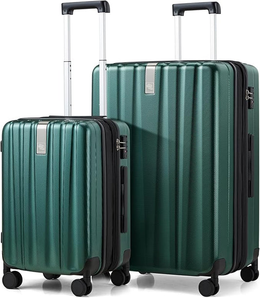 Hanke Expandable Hard Shell Luggage Sets 2 piece Carry on Luggage with Wheels Suitcases Lightweight Checked Travel Luggage Rolling Large Suitcase Travel Luggage Bag Woman Men 20/29 IN(Blackish Green)