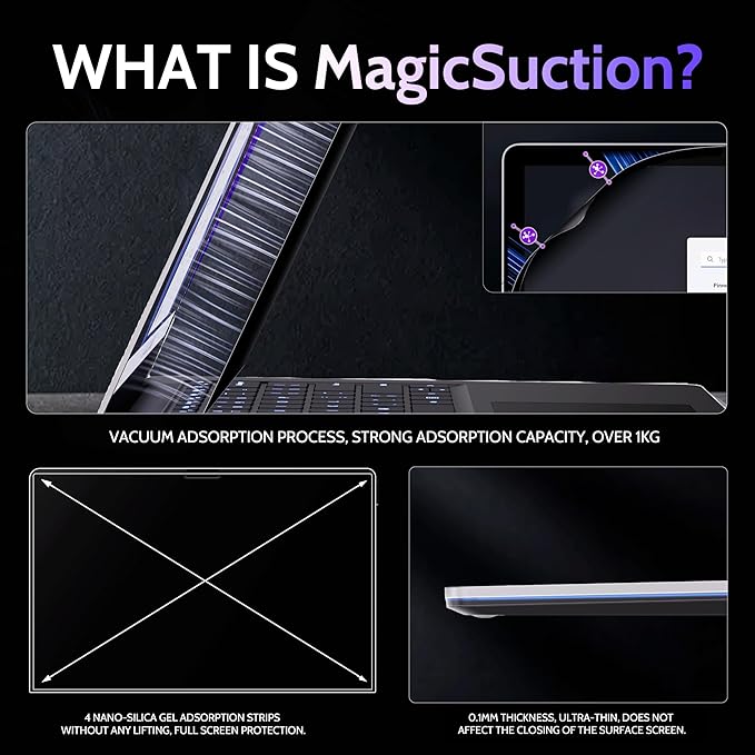 Privacy Screen for 13.5 Inch Surface Laptop 6/5/4/3/2/1, MagicSuction™ Removable Anti Spy Black Protector, Glare Blue Light Filter for Microsoft Laptop Computer Monitor