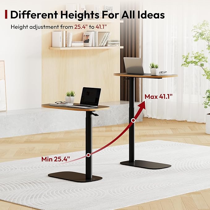 SANODESK Adjustable Overbed Bedside Table Pneumatic Adjustable Height Laptop Computer Standing Desk Cart with Tray, Hospital and Home Use(23.6" W x 13.8" D,Black)