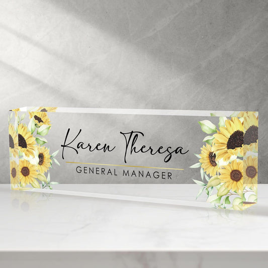 Custom Sunflower Office Name Plate, Personalized Gifts for Women & Employees, Appreciation Gifts for Boss & Teacher, Office Desk Accessories