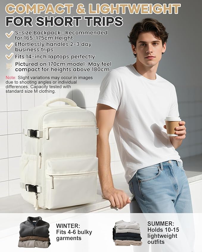 Vacuum Travel Backpack with Pump for Women,Personal Item Carry on Backpacks Flight Approved 18x14x8 inches for Men,Laptop Waterproof Work Compression bags Casual Daypack Beige.