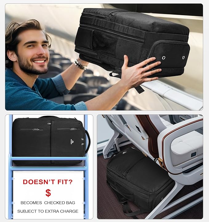 MATEIN Travel Laptop Backpack, Flight Approved Carry on Backpack with USB Port & Shoe Compartment, Large Personal Item Bag Fits 15.6 inch Laptop, Water Resistant Luggage Overnight Weekender Bag, Black