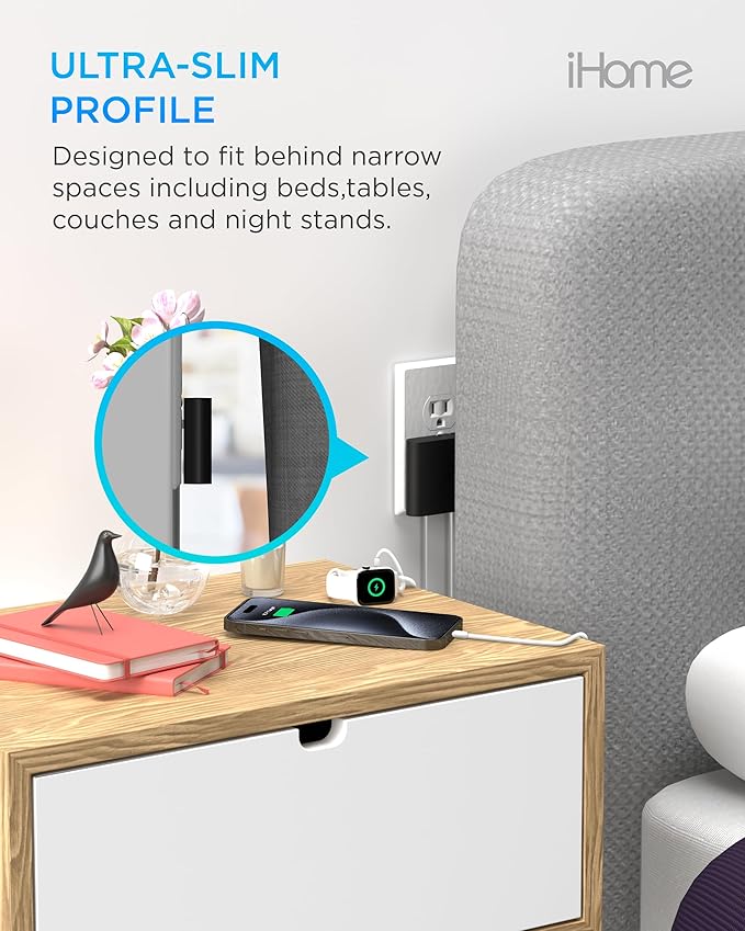 iHome 32W AC Pro Multi Port USB Wall Charger Block - Charging Station for Multiple Devices with 3 Ports (1 USB-C, 2 USB-A) - Fast Charging, Universal Compatibility (Black)