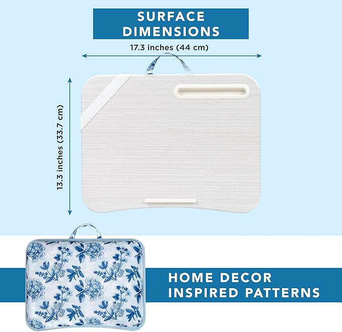 LAPGEAR Designer Lap Desk with Phone Holder and Device Ledge - Blue Blossoms - Fits up to 15.6 Inch Laptops - Style No. 45433