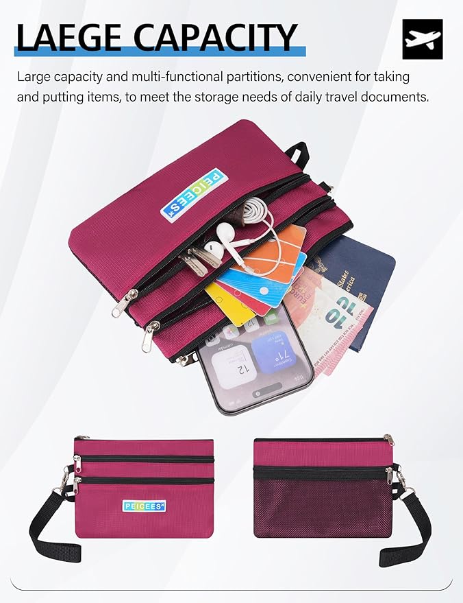 Peicees World Travel Essentials Currency and Passport Organizers Cash Cards Tickets Holder RFID Blocking Wallet, Rose