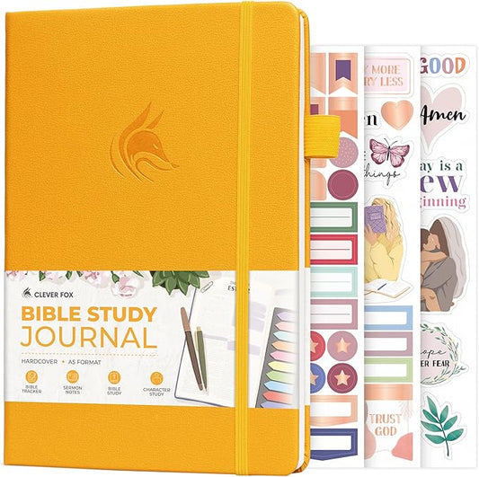 Clever Fox Bible Study Journal – Church Notes Notebook – Note Taking & Journaling Kit – Faith Based Religious Gifts & Accessories (Amber Yellow)