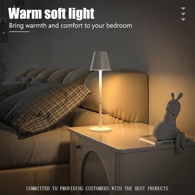 Modern LED Cordless Table Lamp, 4000mAh Rechargeable Battery, 3 Level Brightness Night Light, Metal Shell, Minimalist Design, for Couples Dinner/Coffee Table/Restaurant/Bedroom, White