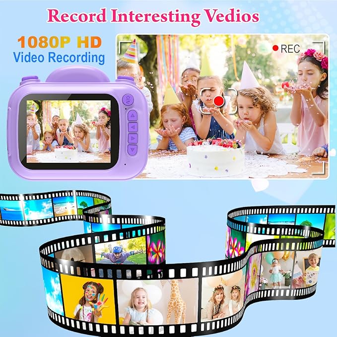 Kids Camera Instant Print, 3.5'' Kids Digital Camera Instant with 1080P HD Photos & Videos, Christmas Birthday Gifts for Girls Boys Age 3-12 (Purple)