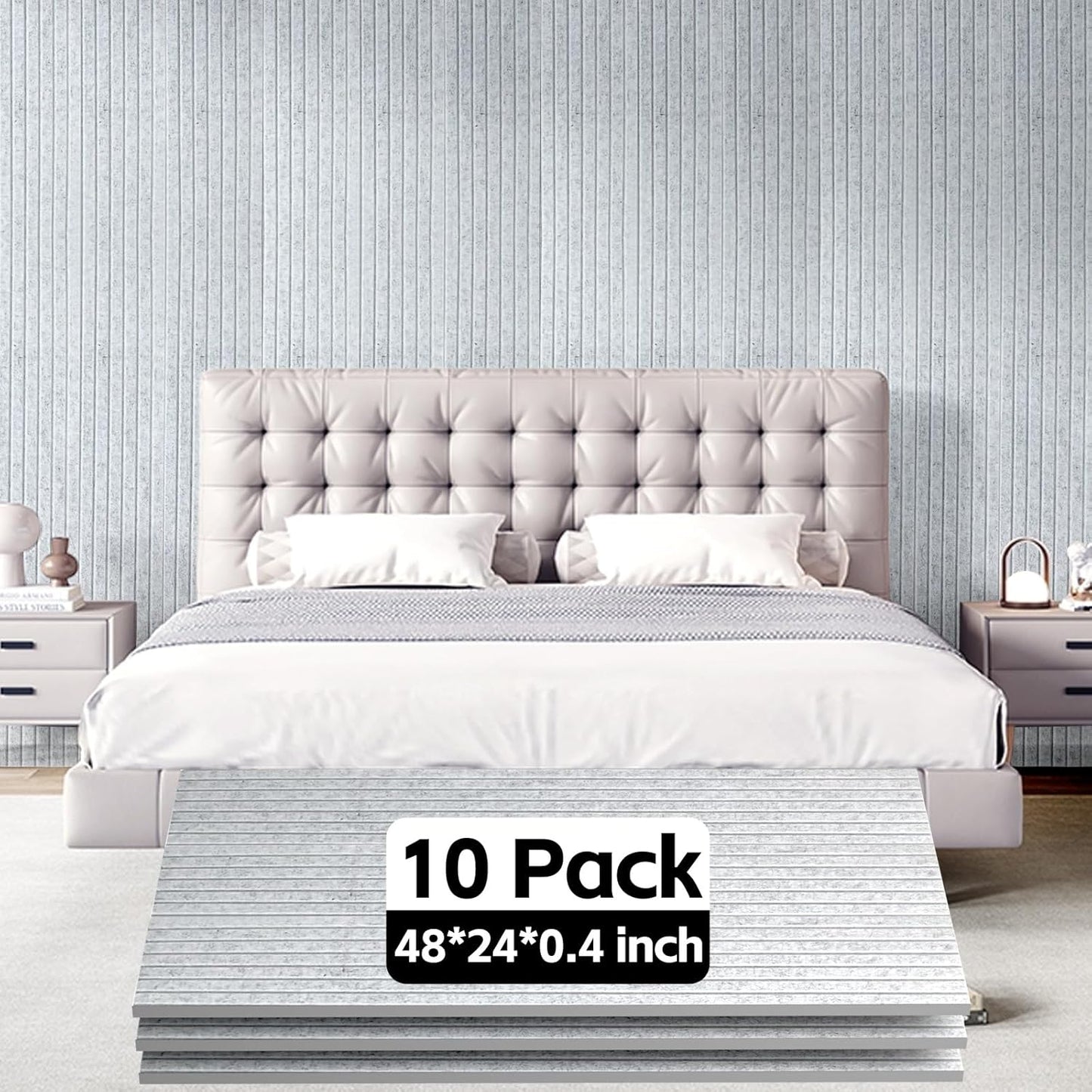 10Pack Large Acoustic Panels, 48x24x0.4 inch Sound Proof Panels for Walls, Self-Adhesive Sound Dampening Wall Panels, Noise Absorbing Decorative Wall Panels, Wall Noise Blocker for Home Studio (Grey)