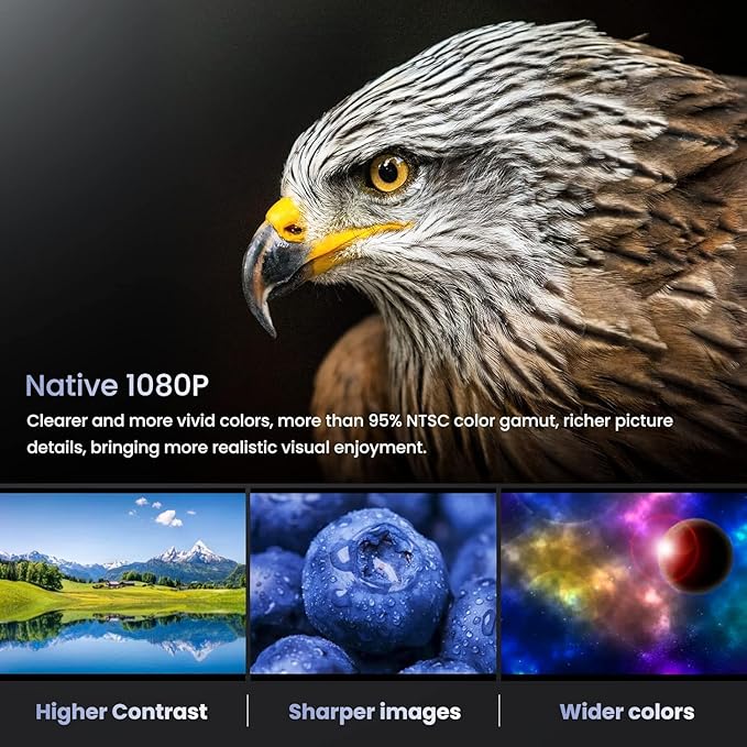 Projector, Native 1080P Full HD Bluetooth Projector with Speaker, 9500 Lumens Outdoor Portable Movie Mini Projector Compatible with Laptop, Smartphone, TV Stick, Xbox, PS5